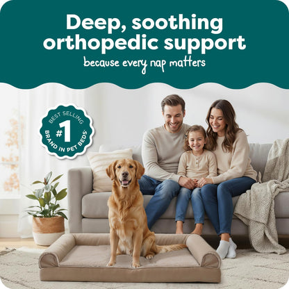Orthopedic Dog Bed for Large Dogs W/ Removable Bolsters & Washable Cover, for Dogs up to 95 Lbs - Luxe Faux Fur & Performance Linen Sofa - Woodsmoke, Jumbo/Xl