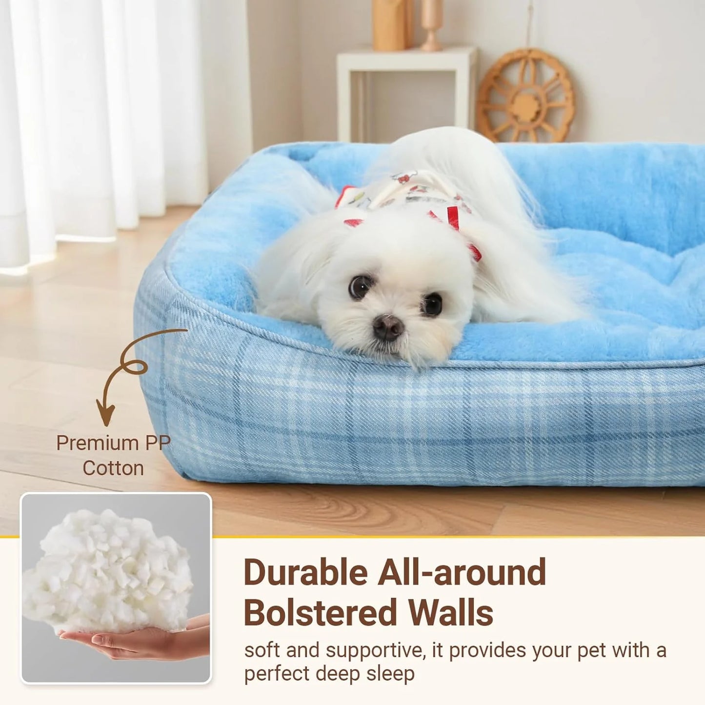 Dog Beds for Small Medium Dogs & Cats, Orthopedic Sleeping Pet Bed for Couch with Durable Puppy Cuddler and Anti-Slip Bottom Machine Washable (Blue)