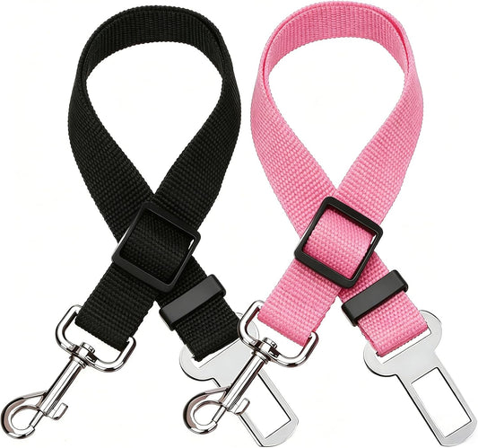 2 Packs Adjustable Length Pet Dog Cat Car Seat Belt Pet Seat Belt Pet Accessories for Dogs Cats and Pets (Black Pink)